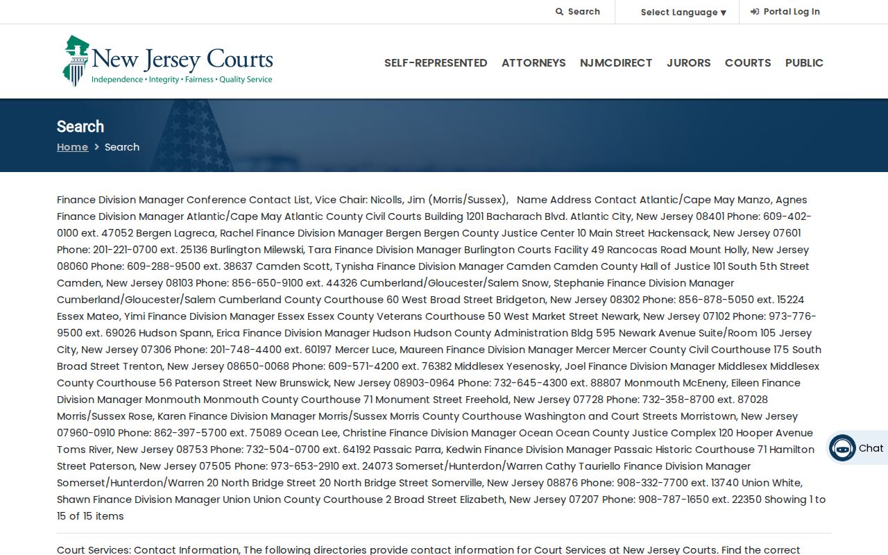 New Jersey Courts public case-search landing screen