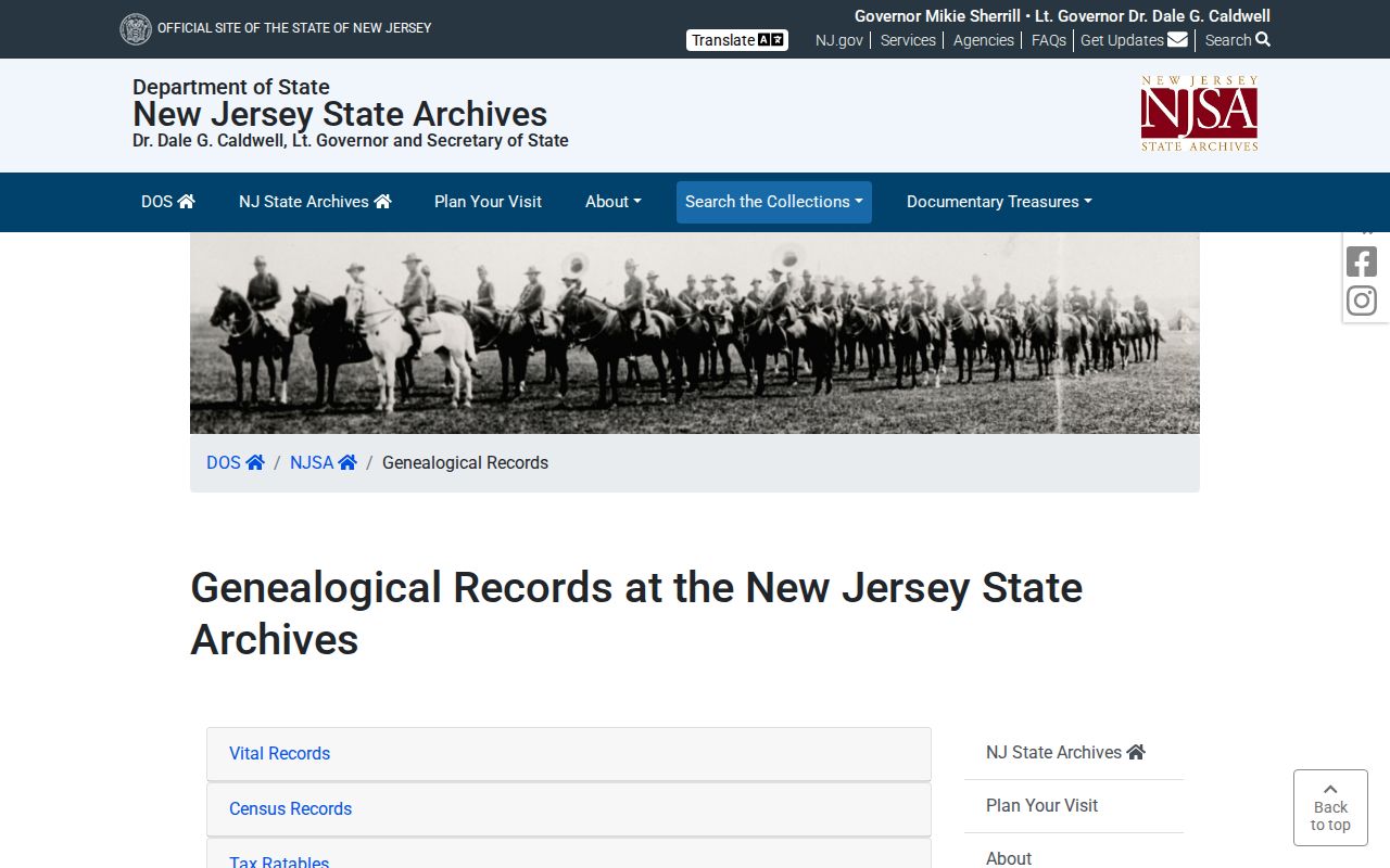 Lakewood Township previous residents New Jersey State Archives genealogy collections